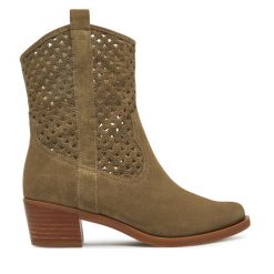 Botki Unisa. Brązowe botki Unisa, bez wzorów, bez obcasa, na słupku, bez zapięcia. Za 509.99 zł.