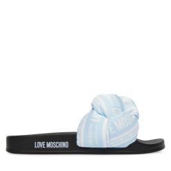Klapki LOVE MOSCHINO. Niebieskie klapki Love Moschino, bez wzorów, bez obcasa, bez zapięcia. Za 679.99 zł.