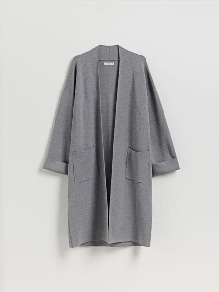 Kardigan z kieszeniami - ciemnoszary. Szare swetry Reserved, l, bez wzorów, z dzianiny, bez ramiączek. Za 159.99 zł.