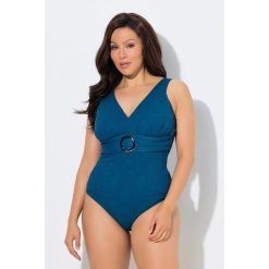 Damskie Kostium kąpielowy ozdobny pierścień miękkie miseczki z recyklingu. Niebieskie stroje jednoczęściowe Ulla Popken, bez wzorów, z elastanu, sportowe. Za 239.99 zł.