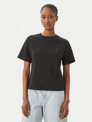 Tommy Hilfiger T-Shirt WW0WW49646 Czarny Boxy Fit. Czarne t-shirty Tommy Hilfiger, m, bez wzorów, z bawełny, bez kołnierzyka, bez ramiączek. Za 249.99 zł.