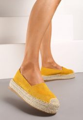 Żółte Klasyczne Wsuwane Espadryle z Plecionką Wokół Podeszwy Gemelle. Żółte espadryle Born2be, bez wzorów, biznesowe, bez obcasa. Za 119.99 zł.