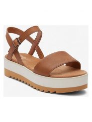 TOMS Skórzane sandały w kolorze jasnobrązowym na obcasie rozmiar: 40. Brązowe sandały TOMS, bez wzorów, z otwartym noskiem, bez obcasa, na koturnie, bez zapięcia. Za 173.99 zł.