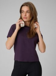 4F T-shirt regular gładki damski - fioletowy S. Fioletowe t-shirty 4f, s, bez wzorów, z bawełny, bez kołnierzyka, bez ramiączek. Za 69.99 zł.