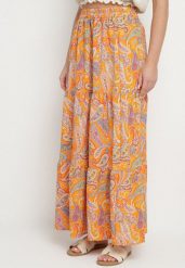 Pomarańczowa Rozkloszowana Spódnica z Wysokim Stanem ze Wzorem Paisley Nevrisa. Brązowe spódnice Born2be, na co dzień, l, bez wzorów, eleganckie, maxi, proste. W wyprzedaży za 50.99 zł.