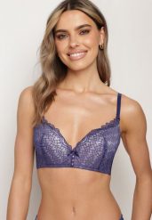 Granatowo-Różowy Biustonosz Push-Up Ozdobiony Koronką Dimessta. Niebieskie biustonosze Born2be, bez wzorów, z jeansu. Za 49.99 zł.