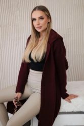 Sweter Kardigan z kapturem bordowy. Czerwone swetry KESI, l, bez wzorów, z lycry, biznesowe, plus size, bez ramiączek. Za 218.51 zł.
