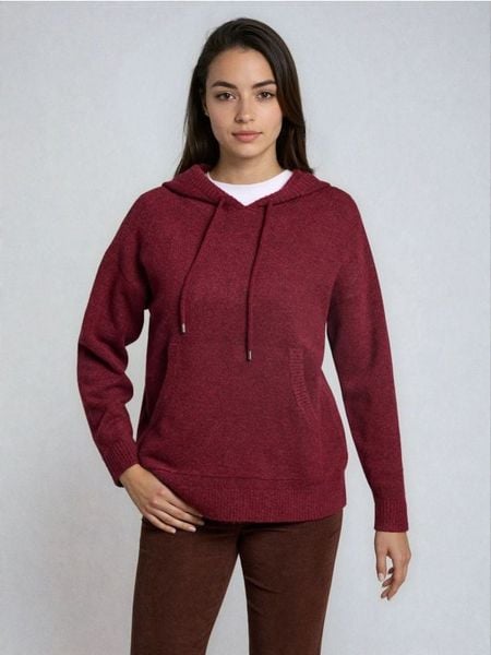 Sweter z kapturem - bordowy. Czerwone swetry Sinsay, l, bez wzorów, bez ramiączek. W wyprzedaży za 25.99 zł.