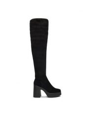DeeZee Kozaki 22066-1 Czarny. Czarne kozaki DeeZee, bez wzorów, z materiału, bez obcasa, na słupku, bez zapięcia. Za 229.99 zł.