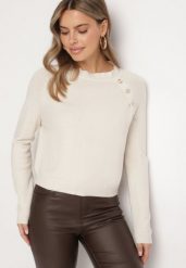Beżowy Sweter z Wiskozą Ozdobiony Guzikami Atinethra. Brązowe swetry Born2be, z aplikacjami, z wiskozy, eleganckie, bez ramiączek. W wyprzedaży za 67.99 zł.