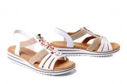 RIEKER V0656-80 white, sandały damskie. Białe sandały Rieker, bez wzorów, bez obcasa, bez zapięcia. Za 271.92 zł.