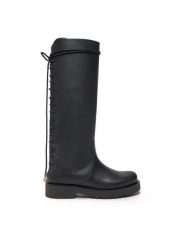 TWINSET Kozaki 242TGT164 Czarny. Czarne kozaki Twinset, bez wzorów, ze skóry, bez obcasa, na płaskiej podeszwie, bez zapięcia. Za 1,799.00 zł.