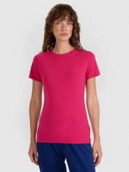 4F T-shirt slim gładki damski - różowy XS. Czerwone t-shirty 4f, xs, bez wzorów, z bawełny, bez kołnierzyka, bez ramiączek. Za 39.99 zł.