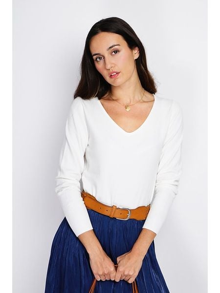 ASSUILI Sweter w kolorze białym rozmiar: 42. Białe swetry Assuili, bez wzorów, z kaszmiru, klasyczne, bez ramiączek. Za 122.96 zł.