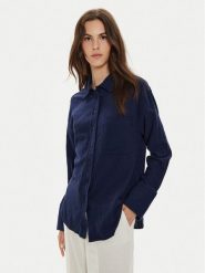 Gina Tricot Koszula 22624 Granatowy Loose Fit. Niebieskie koszule Gina Tricot, xs, bez wzorów, z bawełny, bez kołnierzyka, bez ramiączek. Za 119.99 zł.
