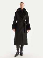 TWINSET Płaszcz zimowy 252TT2040 Czarny Regular Fit. Czarne płaszcze Twinset, na zimę, bez wzorów, bez kaptura. Za 1,629.00 zł.