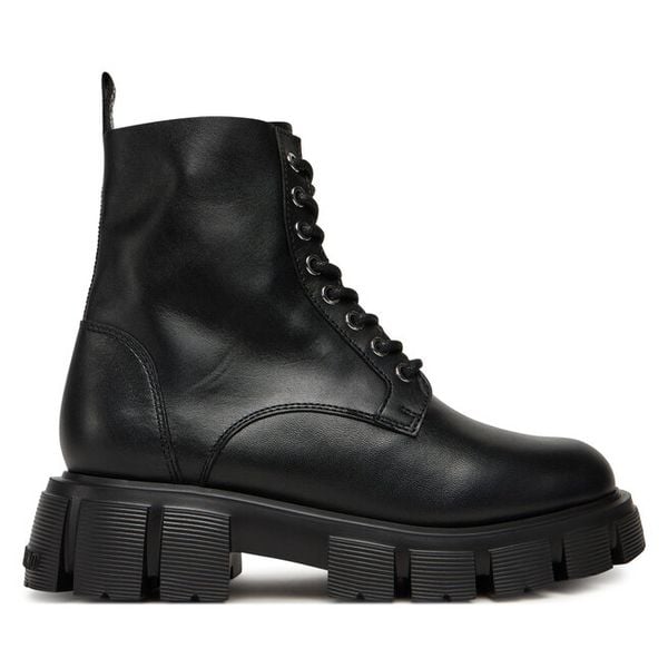 Trzewiki LOVE MOSCHINO. Czarne botki Love Moschino, bez wzorów, bez obcasa, na płaskiej podeszwie, bez zapięcia. Za 949.99 zł.