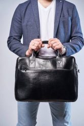 Torba na Laptop Skórzana R12 Brødrene Czarny. Czarne torby na laptopa bez wzorów, ze skóry. Za 459.00 zł.