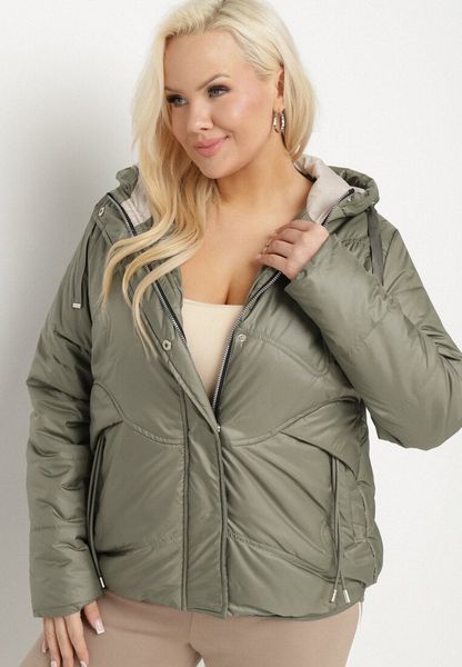 Zielona Kurtka Pikowana z Kapturem Karbia. Zielone kurtki Born2be, plus size, bez wzorów, eleganckie, z kapturem. Za 209.99 zł.