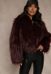 Bordowa Kurtka Futerko z Kapturem i Zapięciem na Suwak Zetora. Czerwone kurtki Renee, m, bez wzorów, z futra, street, z kapturem. Za 239.99 zł.