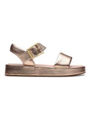 Clarks Skórzane sandały "Alda Strap" w kolorze złotym rozmiar: 37,5. Żółte sandały Clarks, bez wzorów, klasyczne, z otwartym noskiem, bez obcasa, bez zapięcia. Za 177.32 zł.