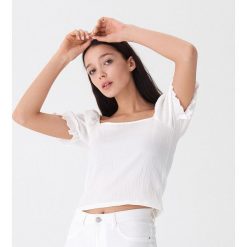 Bluzka off shoulder - Paski. Szare bluzki House, l, bez wzorów, bez kołnierzyka, bez ramiączek. W wyprzedaży za 29.99 zł.