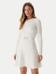 Guess Sukienka dzianinowa W5BK68 Z2YJ2 Écru Slim Fit. Sukienki Guess, xl, z aplikacjami, z dzianiny, bez kołnierzyka, bez ramiączek. Za 439.99 zł.