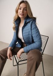 Niebieska Pikowana Kurtka Przejściowa z Kapturem z Lamówką i Ściągaczami Zidara. Niebieskie kurtki Born2be, l, bez wzorów, z dresówki, z kapturem. Za 84.99 zł.