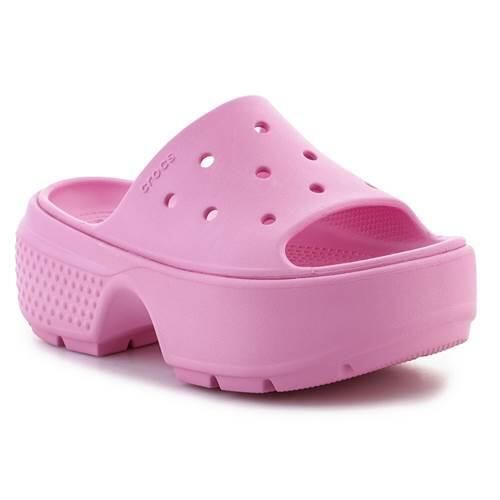 Klapki damskie Crocs Stomp Slide. Czarne klapki Crocs, bez wzorów, z materiału, bez obcasa, bez zapięcia. Za 202.99 zł.