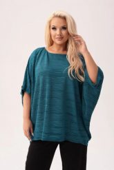 Zielona kimonowa bluzka Gabi z poświatą srebra PLUS SIZE XXL. Zielone bluzki Moda Size Plus Iwanek, plus size, bez wzorów, z elastanu, eleganckie, z asymetrycznym kołnierzem, plus size, bez ramiączek. Za 199.90 zł.
