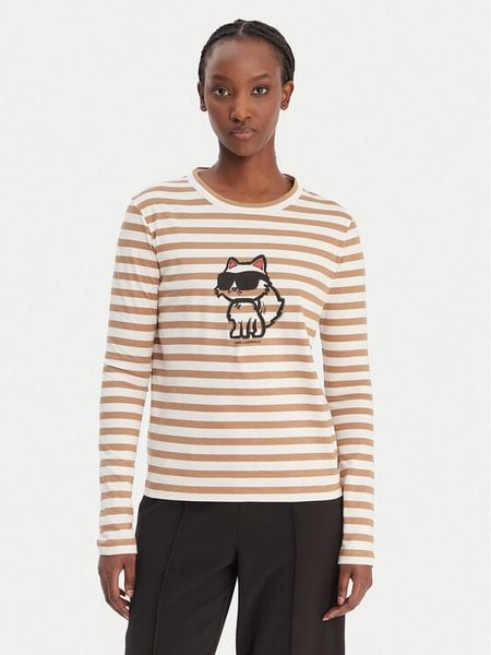 KARL LAGERFELD Bluzka A1W17137 Beżowy Regular Fit. Brązowe bluzki KARL LAGERFELD, xxl, bez wzorów, z bawełny, bez kołnierzyka, bez ramiączek. Za 529.99 zł.