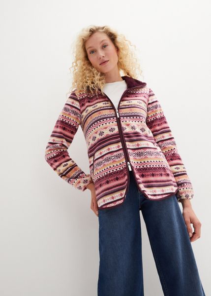 Bluza rozpinana z polaru w norweski wzór, z kapturem. Białe bluzy z kapturem bonprix, bez wzorów, z polaru. Za 124.99 zł.