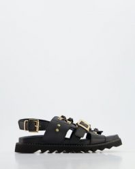 CZARNE SANDAŁY 177M12 BLACK. Czarne sandały Venezia, bez wzorów, ze skóry, bez obcasa, bez zapięcia. Za 219.00 zł.