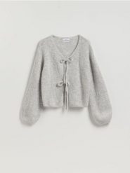 Kardigan z wełną alpaki - jasnoszary. Szare swetry Reserved, l, bez wzorów, z dzianiny, bez ramiączek. Za 259.99 zł.