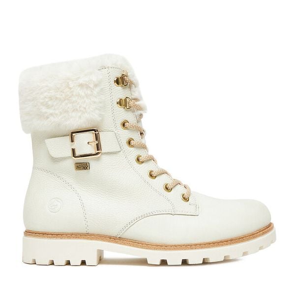 Trzewiki Remonte. Białe botki Remonte, bez wzorów, bez obcasa, na płaskiej podeszwie, bez zapięcia. Za 529.99 zł.