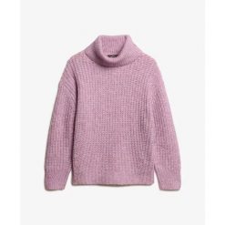 Sweter z dzianiny prążkowanej z szerokim dekoltem dla kobiet Superdry. Szare swetry Superdry, l, bez wzorów, z dzianiny, eleganckie, bez ramiączek. Za 402.05 zł.