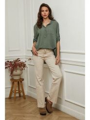 Fleur de Lin Bluzka "Msof" w kolorze khaki rozmiar: M. Brązowe bluzki Fleur de Lin, m, bez wzorów, bez kołnierzyka, bez ramiączek. Za 132.05 zł.