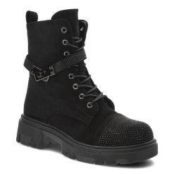 Czarne Botki S.Barski Stylowe Zamszowe Obuwie Damskie. Czarne botki S.BARSKI, z aplikacjami, z zamszu, eleganckie, bez obcasa, bez zapięcia. Za 169.00 zł.