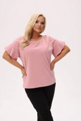 Basicowa bluzka Fala w kolorze pudrowego różu z falującym rękawem PLUS SIZE XXL OVERSIZE. Czerwone bluzki Moda Size Plus Iwanek, l, bez wzorów, z bawełny, biznesowe, bez kołnierzyka, plus size, bez ramiączek. Za 149.90 zł.