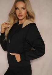 Czarna Bluza Rozpinana z Dodatkiem Bawełny Ozdobiona Kontrastowym Kapturem Arstoia. Czarne bluzy Renee, l, bez wzorów, z bawełny, eleganckie, bez ramiączek. W wyprzedaży za 67.99 zł.
