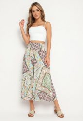 Beżowe Spodnie z Wiskozy o Fasonie Szerokich Kulotów w Stylu Boho Kizina. Brązowe jeansy Born2be, na lato, l, bez wzorów, z jeansu, boho. Za 59.99 zł.
