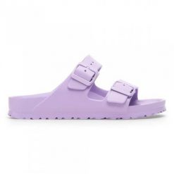Klapki damskie Birkenstock Arizona Eva. Fioletowe klapki Birkenstock, bez wzorów, z materiału, bez obcasa, bez zapięcia. Za 344.00 zł.