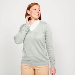 Sweter do golfa damski Inesis MW100. Szare swetry INESIS, l, bez wzorów, z bawełny, eleganckie, bez ramiączek. Za 69.99 zł.