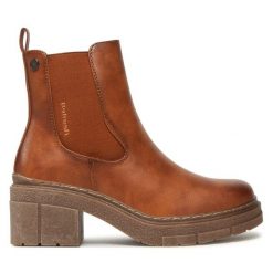 Sztyblety Refresh. Brązowe botki Refresh, bez wzorów, bez obcasa, na słupku, bez zapięcia. Za 279.99 zł.