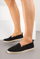 Czarne Ażurowe Espadryle Vices w Kwiatowy Wzór z Plecionki Donavia. Czarne espadryle Born2be, w ażurowe wzory, eleganckie, bez obcasa, na obcasie. Za 79.99 zł.