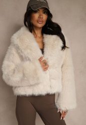 Beżowa Kurtka Futerko Ozdobione Kołnierzem Wedarea. Brązowe kurtki Renee, s, z aplikacjami, z futra, eleganckie, bez kaptura. Za 219.99 zł.