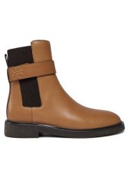 Tory Burch Sztyblety Double T Chelsea Boot 152831 Beżowy. Brązowe botki Tory Burch, bez wzorów, ze skóry, bez obcasa, na płaskiej podeszwie, bez zapięcia. Za 2,269.00 zł.