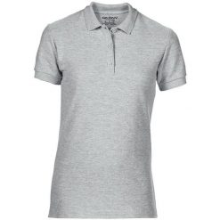 Damska Sportowa Bawełniana Koszulka Polo Premium Double Pique. Szare t-shirty sportowe GILDAN, xl, bez wzorów, z bawełny, bez ramiączek. Za 59.99 zł.