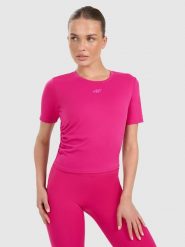 4F Top do jogi i pilatesu szybkoschnący damski - różowy XL. Czerwone topy sportowe 4f, l, bez wzorów, z elastanu, na jogę i pilates. Za 99.99 zł.