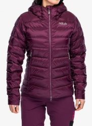 Kurtka puchowa damska Rab Electron Pro Hoody. Fioletowe kurtki przejściowe sportowe RAB, m, bez wzorów, z materiału, bez kaptura, trekkingowe. Za 1,132.99 zł.